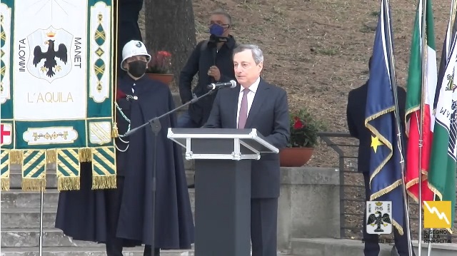 Draghi a L’Aquila per inaugurare il Parco della Memoria